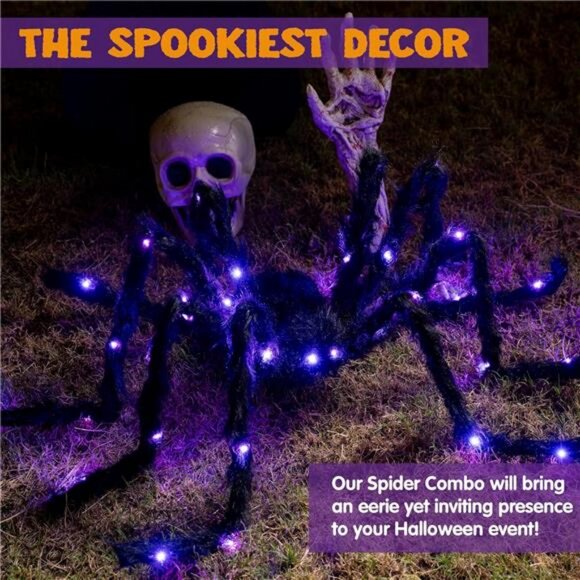 Halloween Outdoor Decorations Light-Up Giant Spider, 5 Ft Large Black - Picture 2 of 8